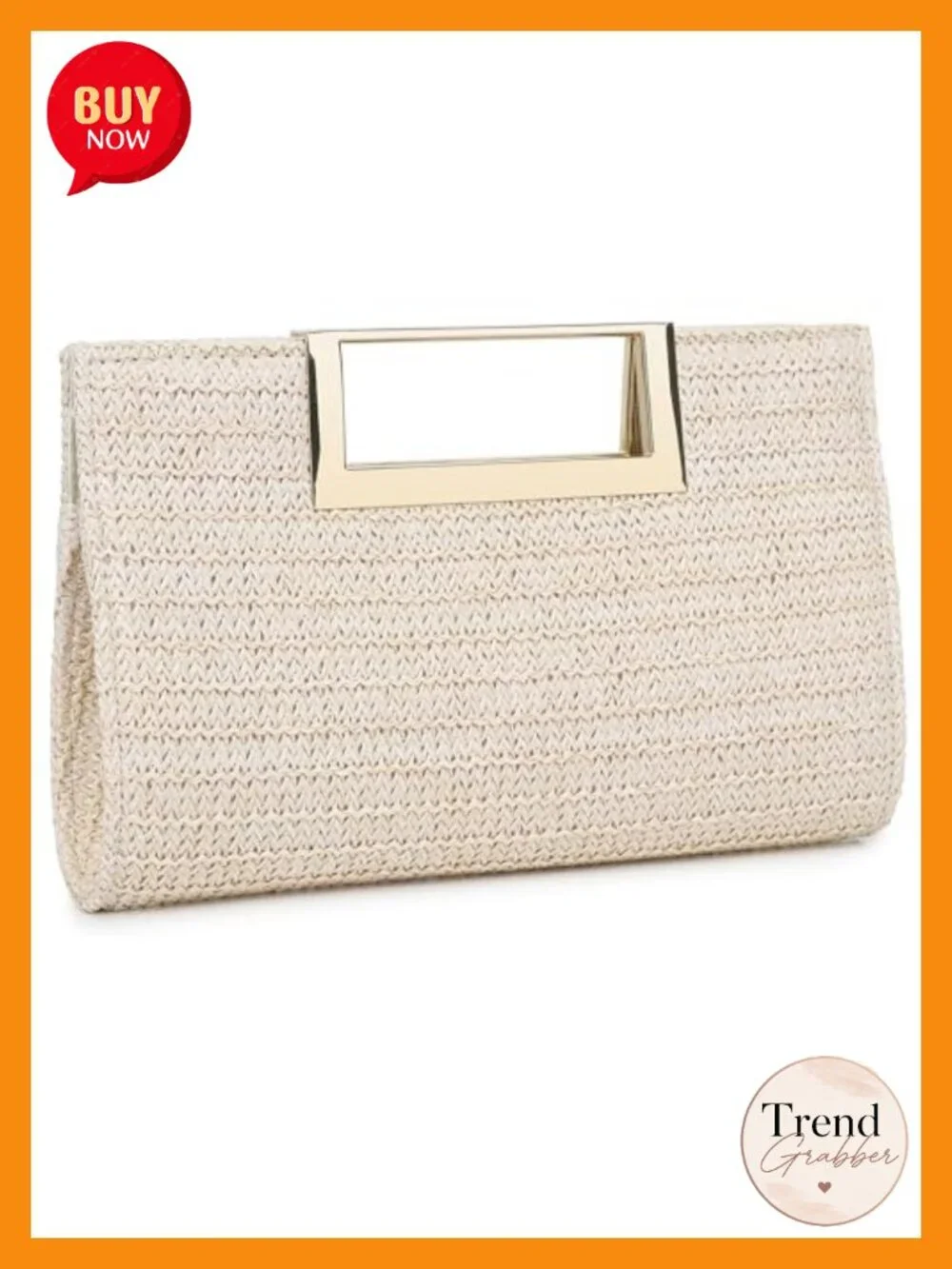 Straw Fabric Evening Clutch Purse with Detachable Chain - Formal Party Handbag